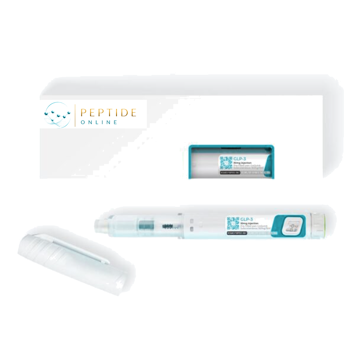 Retatrutide Peptide Pen van 10 mg naast de verpakking van Peptide Online
