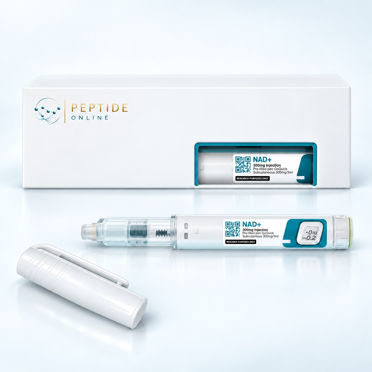 NAD+ Peptide Pen 300 mg, voorgevulde pen voor onderzoek naar cellulaire energie